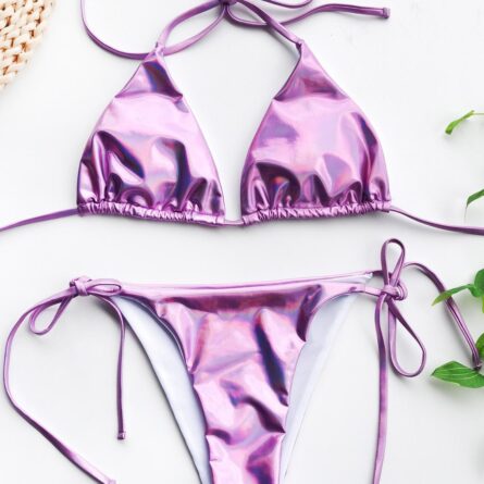 Champagne Deluxe Metallic Triangle Bikini Set – Bild 6