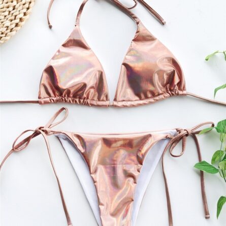 Champagne Deluxe Metallic Triangle Bikini Set – Bild 5