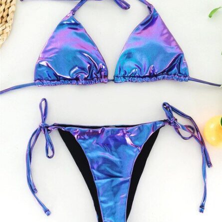 Champagne Deluxe Metallic Triangle Bikini Set – Bild 7
