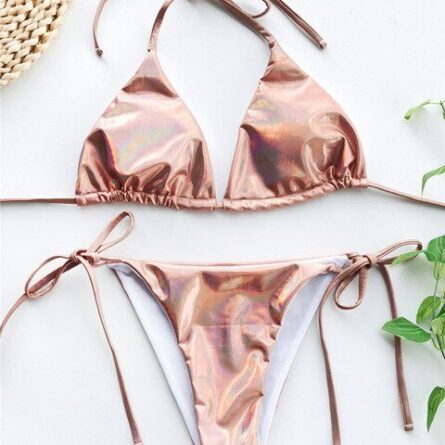 Champagne Deluxe Metallic Triangle Bikini Set – Bild 9