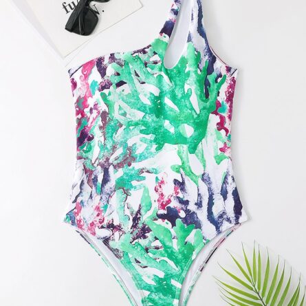 Coral Dreams One Piece One Shoulder Hollowed out Swimsuit – Bild 5