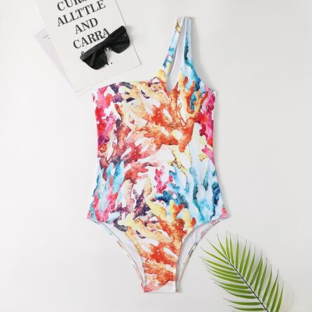 Coral Dreams One Piece One Shoulder Hollowed out Swimsuit – Bild 10