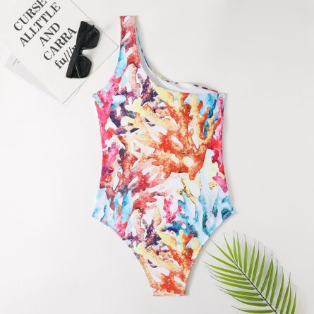 Coral Dreams One Piece One Shoulder Hollowed out Swimsuit – Bild 15