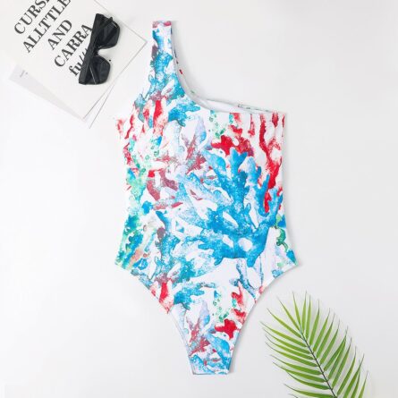 Coral Dreams One Piece One Shoulder Hollowed out Swimsuit – Bild 19