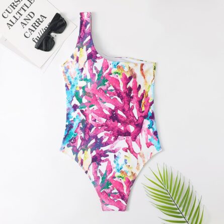 Coral Dreams One Piece One Shoulder Hollowed out Swimsuit – Bild 21