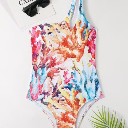 Coral Dreams One Piece One Shoulder Hollowed out Swimsuit – Bild 6