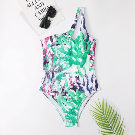 Coral Dreams One Piece One Shoulder Hollowed out Swimsuit – Bild 8