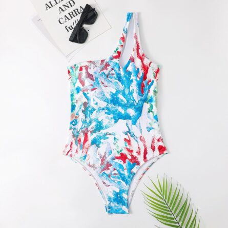 Coral Dreams One Piece One Shoulder Hollowed out Swimsuit – Bild 9