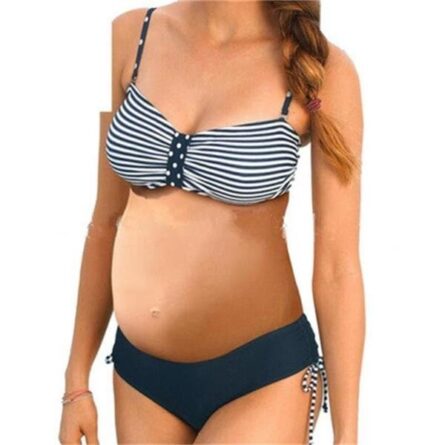 Emma Blue Stripes Halter Tankini Maternity Swimwear - Image 8
