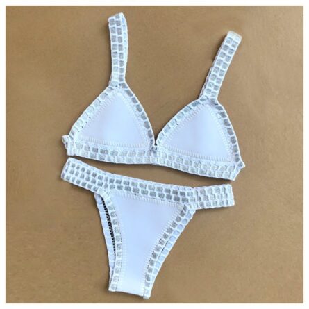 Italy Intense Sexy White Crochet Neoprene Triangle Bikini Set - Image 8
