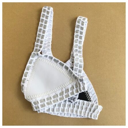 Italy Intense Sexy White Crochet Neoprene Triangle Bikini Set - Image 2