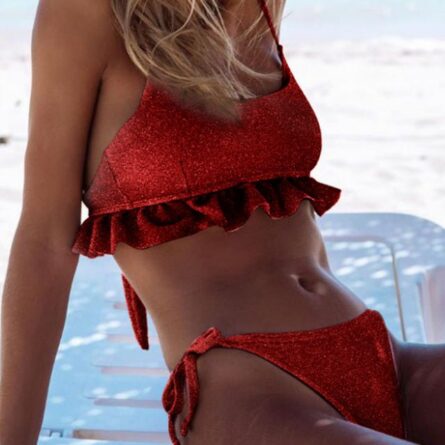 Josie Ruffle Back Tie Glitter Bikini – Bild 14