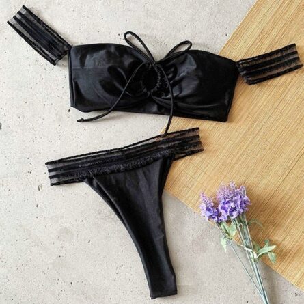 Leomie Thong Bandeau Bikini White Black - Image 4