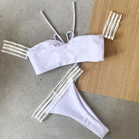 Leomie Thong Bandeau Bikini White Black - Image 2