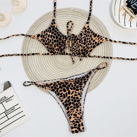 London Print Sexy Open Cut Out Hollow Out Golden Bikini - Image 7