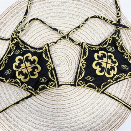 London Print Sexy Open Cut Out Hollow Out Golden Bikini - Image 4