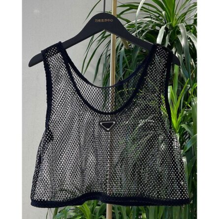 Mesh Transparent Rhinestone Embroidered Vest Top – Bild 5