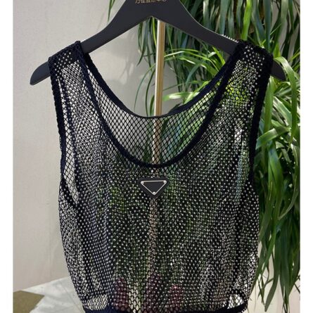 Mesh Transparent Rhinestone Embroidered Vest Top – Bild 9