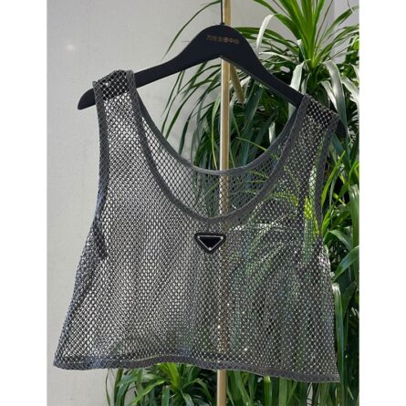 Mesh Transparent Rhinestone Embroidered Vest Top – Bild 7