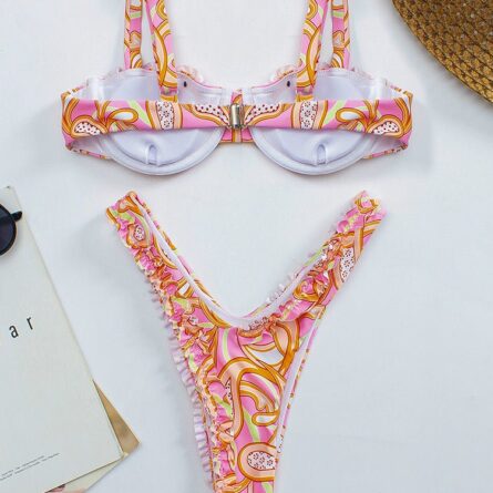 New! Bahamas Sexy Ruffle Frill Push Up Thong Bikini - Image 15