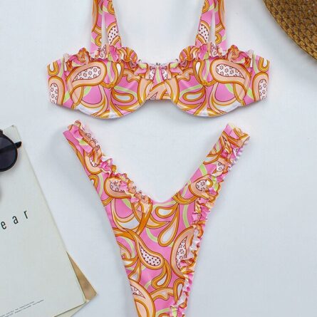 New! Bahamas Sexy Ruffle Frill Push Up Thong Bikini - Image 3