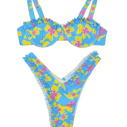New! Bahamas Sexy Ruffle Frill Push Up Thong Bikini - Image 2