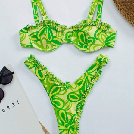 New! Bahamas Sexy Ruffle Frill Push Up Thong Bikini - Image 9
