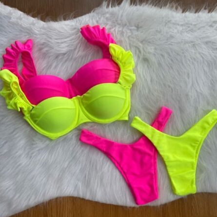 New! Stunning Ruffle Shoulders Push Up Bikini – Bild 7