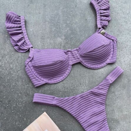New! Stunning Ruffle Shoulders Push Up Bikini – Bild 4