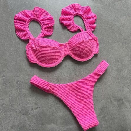 New! Stunning Ruffle Shoulders Push Up Bikini – Bild 3