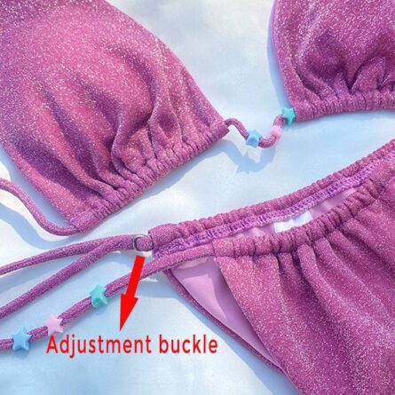 Pink Glitter Brazilian Thong Bikini - Image 3