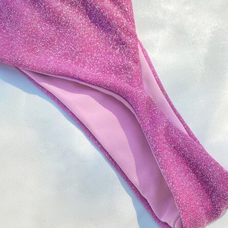 Pink Glitter Brazilian Thong Bikini - Image 5
