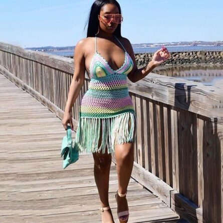 Rainbow Crochet Beach Cover up Summer Dress - Image 2