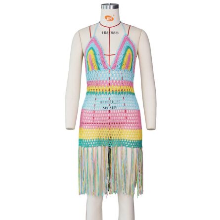 Rainbow Crochet Beach Cover up Summer Dress - Image 5