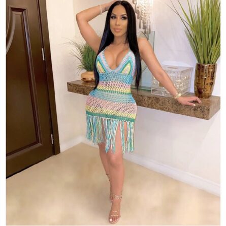 Rainbow Crochet Beach Cover up Summer Dress - Image 4