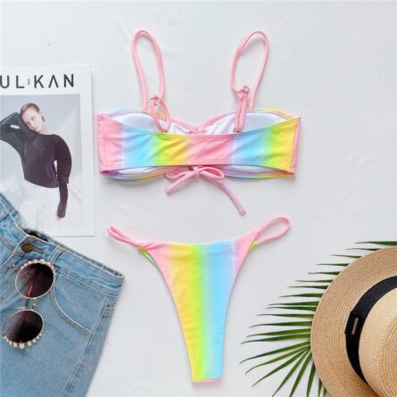 Rainbow Tie Dye Push Up Brazilian Bikini – Bild 4