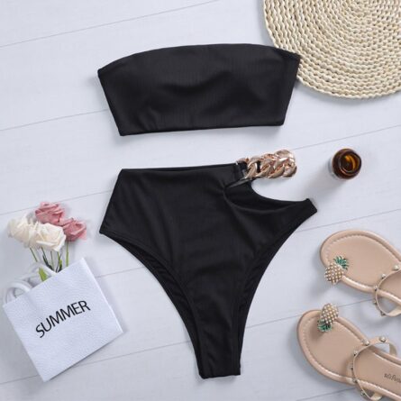 Sexy Chain High Waist Bandeau Bikini – Bild 15