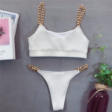Sexy Chain High Waist Bandeau Bikini – Bild 11