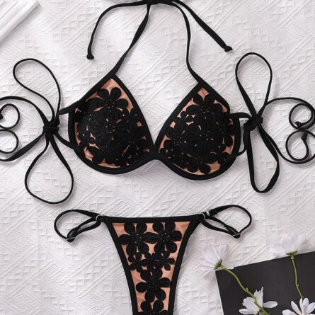 Sexy Lace Halter Bikini with See Through Transparent Effect - Image 18