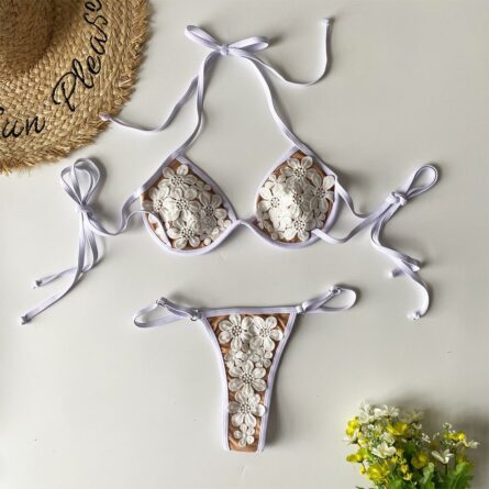 Sexy Lace Halter Bikini with See Through Transparent Effect - Image 21