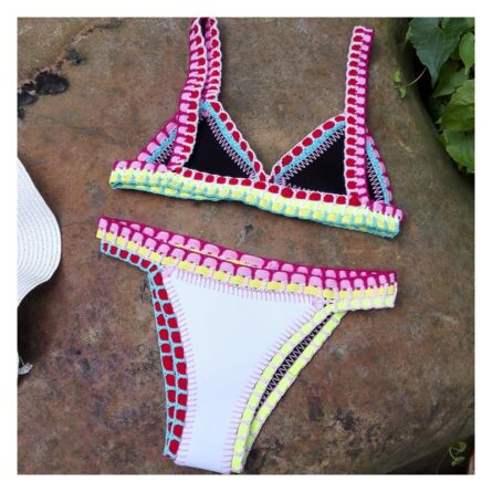 Sunset and Swim Reversible Crochet Neoprene Sexy Bikini Set - Image 11