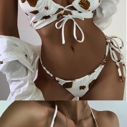 Sunset and Swim Scrunch Cow Print Brazilian Bikini – Bild 10