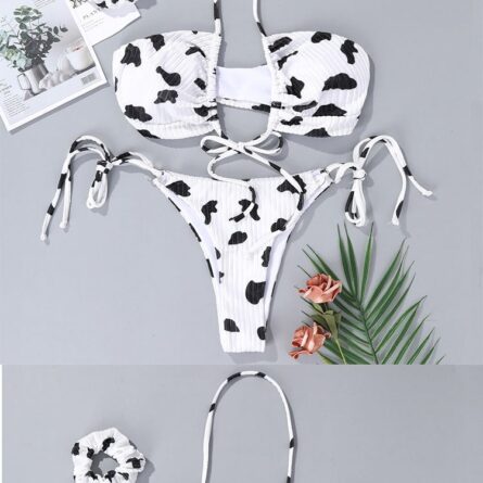 Sunset and Swim Scrunch Cow Print Brazilian Bikini – Bild 12