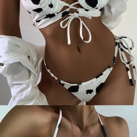 Sunset and Swim Scrunch Cow Print Brazilian Bikini – Bild 8