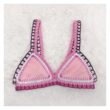 Sunset and Swim Sexy Handmade Neoprene Crochet Pink Bikini Set - Image 8