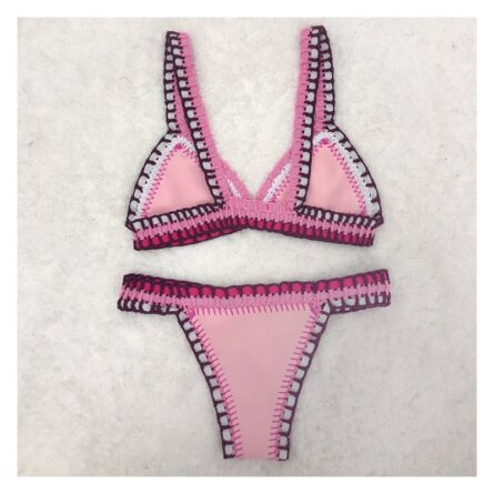 Sunset and Swim Sexy Handmade Neoprene Crochet Pink Bikini Set - Image 7