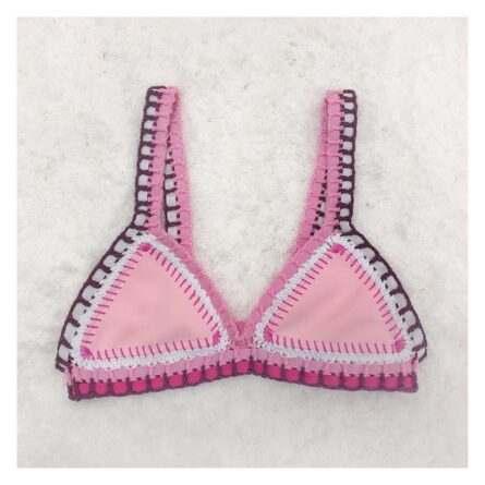 Sunset and Swim Sexy Handmade Neoprene Crochet Pink Bikini Set - Image 4