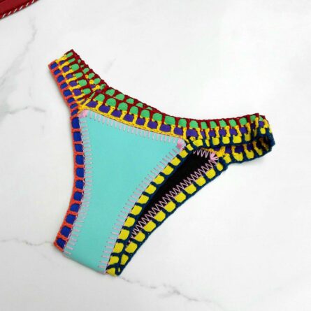 Sunset and Swim Sexy Neoprene Crochet Triangle Bikini Turquoise - Image 10