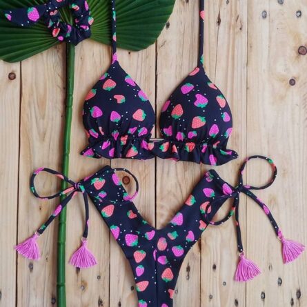 Sunset and Swim Sexy Print Lace Up Brazilian Cheeky Bikini – Bild 4