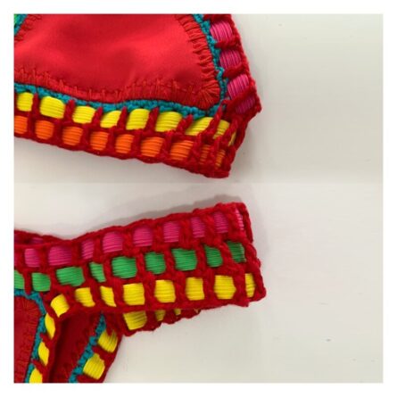 Sunset and Swim Sexy Red Handmade Neoprene Crochet Bikini Set - Image 4